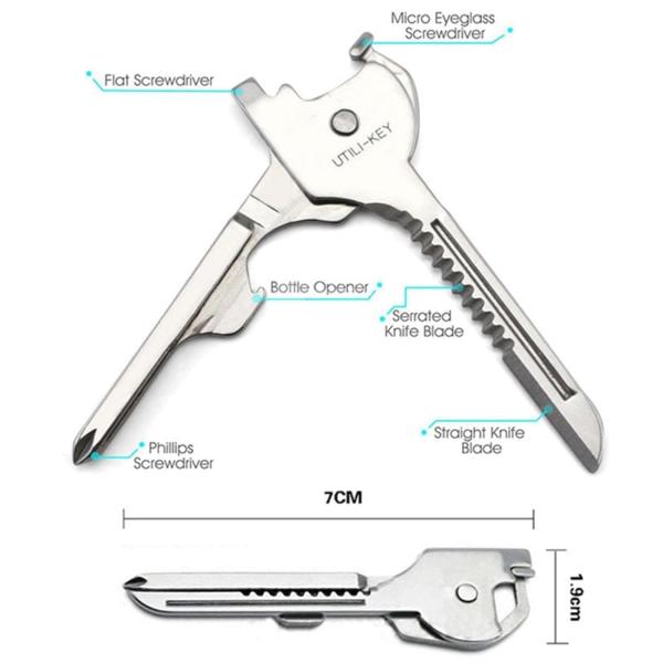 8-in-1 Keychain Multi Tool | Compact Portable Multitool Gadget for Hiking, Traveling, Camping, Picnic, Outdoor Sports, Pocket Utility Tool, Survival Gear keychain alternate view